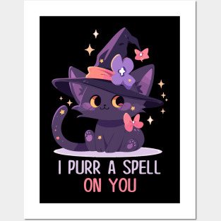 Funny Cat Pun Witch Spell Graphic Men Kids Women Halloween Posters and Art